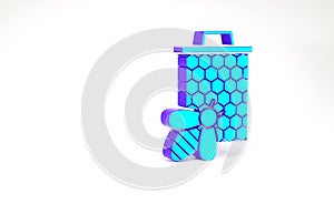 Turquoise Bee and honeycomb icon isolated on white background. Honey cells. Sweet natural food. Honeybee or apis with