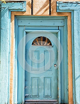 Turquoise blue door in Santa Fe, New Mexico