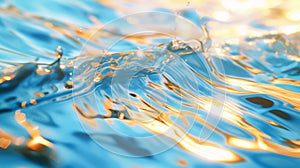 Turquoise Blue with Gold Lights Abstract Water Background