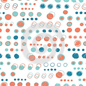 Turquoise blue polka dot circles. Vector pattern seamless background. Hand drawn texture style. Tiny small dotty illustration.