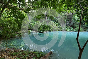 Turquoise blue water in Chiapas, Mexico jungle