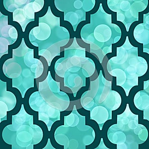 Turquoise bokeh effect quatrefoil abstract pattern digital illustration