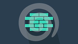 Turquoise Bricks icon isolated on blue background. 4K Video motion graphic animation