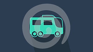 Turquoise Bus icon isolated on blue background. Transportation concept. Bus tour transport. Tourism or public vehicle