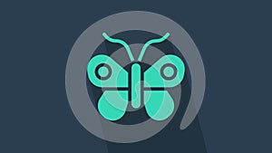 Turquoise Butterfly icon isolated on blue background. 4K Video motion graphic animation