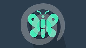 Turquoise Butterfly icon isolated on blue background. 4K Video motion graphic animation