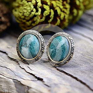 Turquoise Cabo Stud Earrings With Dark Green And Bronze Style