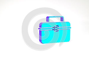 Turquoise Case or box container for wobbler and gear fishing equipment icon isolated on white background. Fishing tackle