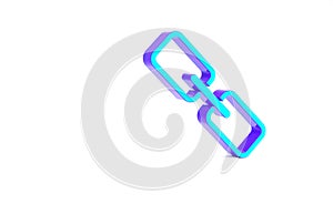 Turquoise Chain link icon isolated on white background. Link single. Hyperlink chain symbol. Minimalism concept. 3d