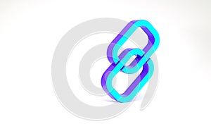 Turquoise Chain link icon isolated on white background. Link single. Hyperlink chain symbol. Minimalism concept. 3d