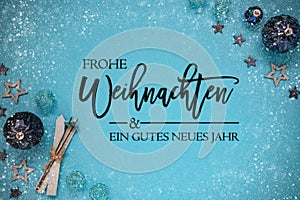 Turquoise Christmas Background, Gutes Neues Means Happy New Year, Snowflakes