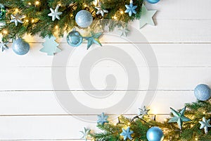 Turquoise Christmas Banner, Frame, Fir Branches