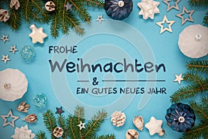 Turquoise Christmas Card, Fir Branch, Gutes Neues Jahr Means Happy New Year