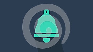 Turquoise Church bell icon isolated on blue background. Alarm symbol, service bell, handbell sign, notification symbol