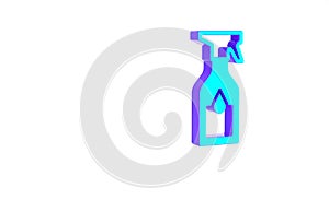 Turquoise Cleaning spray bottle with detergent liquid icon isolated on white background. Minimalism concept. 3d