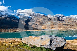 Turquoise colored lake in the Swiss Alps