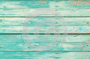 Turquoise colored old wood surface background texture