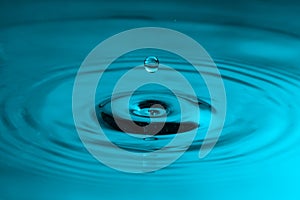 Perfect water drop splashing into smooth water causing ripples