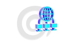 Turquoise Computer network icon isolated on white background. Laptop network. Internet connection. Minimalism concept