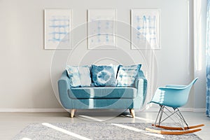 Turquoise couch in daily room