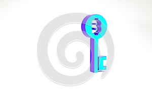 Turquoise Cryptocurrency Bitcoin key icon isolated on white background. Concept of cyber security or digital key with