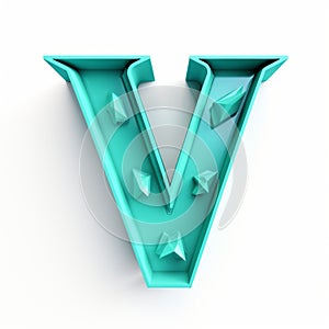 Turquoise 3d Letter V Carved Out Of Aluminum - Graphic And Bold Design photo