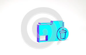Turquoise Delete folder icon isolated on white background. Delete or error folder. Close computer information folder
