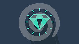 Turquoise Diamond icon isolated on blue background. Jewelry symbol. Gem stone. 4K Video motion graphic animation