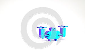 Turquoise Drone flying with action video camera icon isolated on white background. Quadrocopter with video and photo