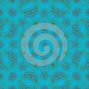 Turquoise Dynamic Mosaic Seamless Pattern geometric Work Abstract Background. Geometric Angled Structure Repetitive Textile Print