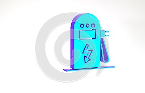 Turquoise Electric car charging station icon isolated on white background. Eco electric fuel pump sign. Minimalism