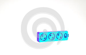 Turquoise Electric extension cord icon isolated on white background. Power plug socket. Minimalism concept. 3d