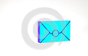 Turquoise Envelope icon isolated on white background. Email message letter symbol. Minimalism concept. 3d illustration