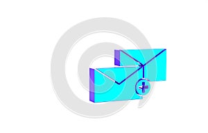 Turquoise Envelope icon isolated on white background. Received message concept. New, email incoming message, sms. Mail