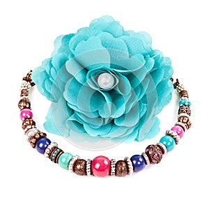 Turquoise fabric flower and color bracelet