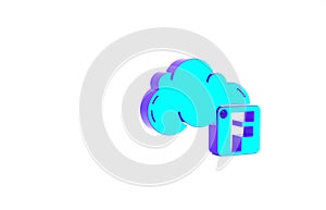 Turquoise Fahrenheit and cloud icon isolated on white background. Minimalism concept. 3d illustration 3D render