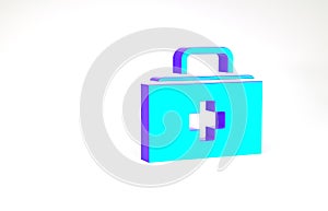 Turquoise First aid kit icon isolated on white background. Medical box with cross. Medical equipment for emergency