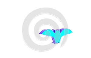 Turquoise Flying bat icon isolated on white background. Minimalism concept. 3d illustration 3D render