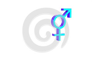 Turquoise Gender icon isolated on white background. Symbols of men and women. Sex symbol. Minimalism concept. 3d