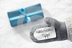 Turquoise Gift, Glove, Geschenke Tipp Means Gift Tip photo