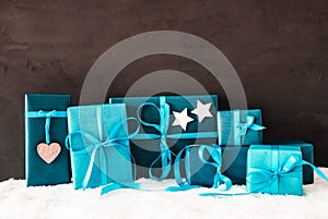 Turquoise Gifts, Copy Space For Advertisement, Snow