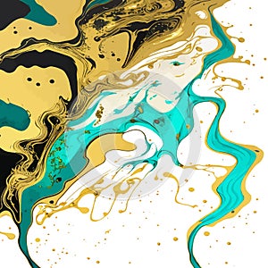 Turquoise Gold Black Fluid Background Texture Abstract