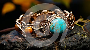 Turquoise And Gold Bracelet With Ornate Design - Matthias Haker Style photo