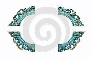 Turquoise gold gilded carved oval frame, isolated on white background