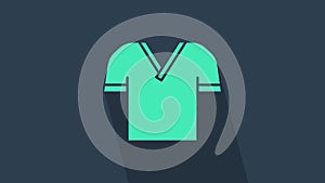 Turquoise Golf shirt icon isolated on blue background. Sport equipment. Sports uniform. 4K Video motion graphic
