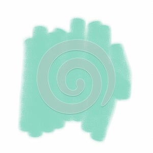 Turquoise-green spot with wax chalk on a white background, space for insertion. Abstract brushstrokes applied to white paper.