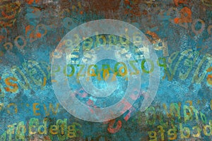 Turquoise grunge background with numbers and letters