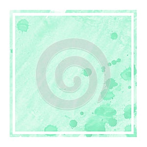 Turquoise hand drawn watercolor rectangular frame background texture with stains