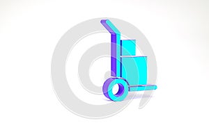 Turquoise Hand truck and boxes icon isolated on white background. Dolly symbol. Minimalism concept. 3d illustration 3D