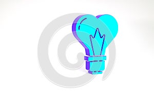 Turquoise Heart shape in a light bulb icon isolated on white background. Love symbol. 8 March. International Happy Women